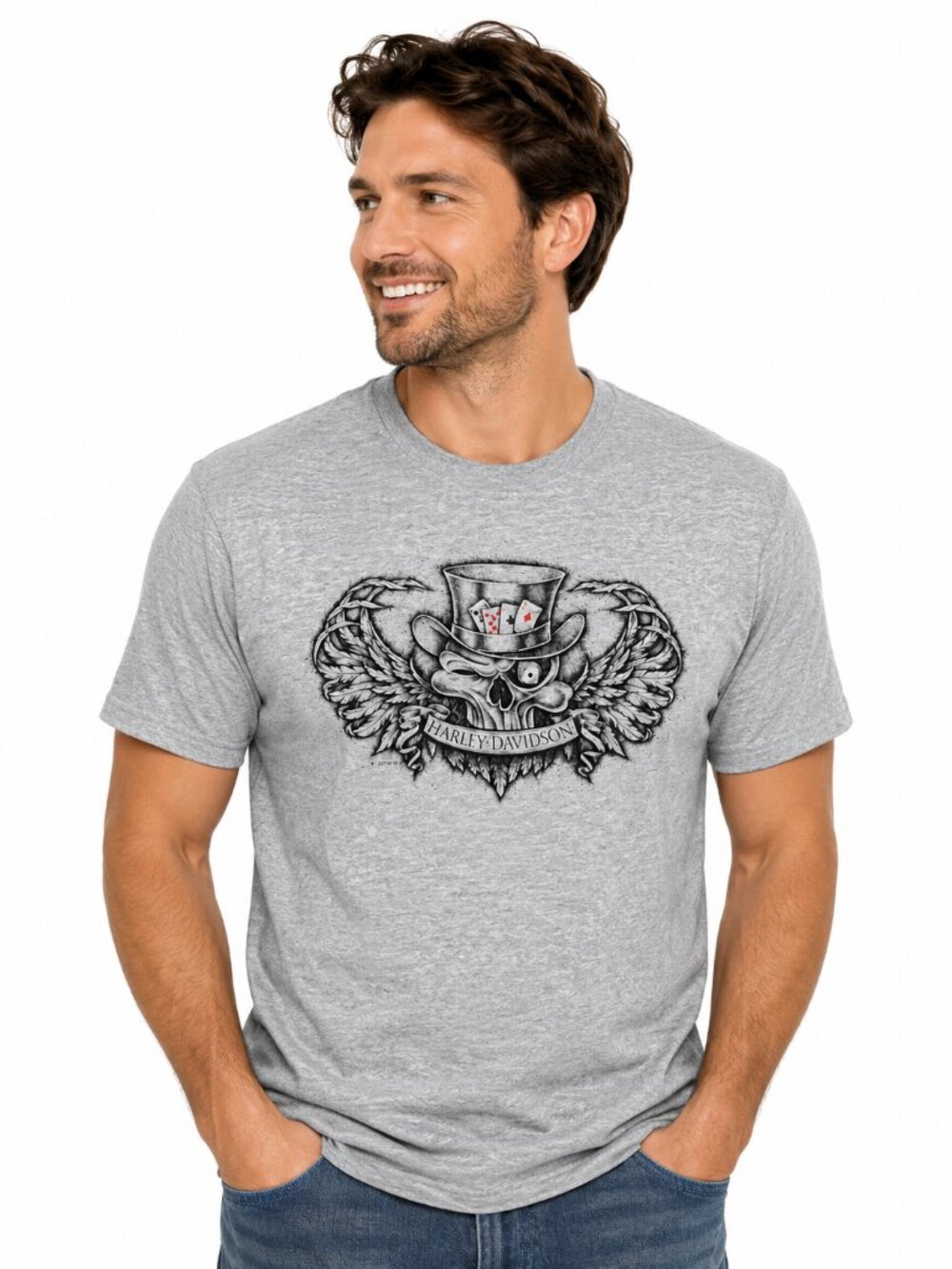 Vintage Harley Davidson Skull Graphic Tee Dead Man’s Hand